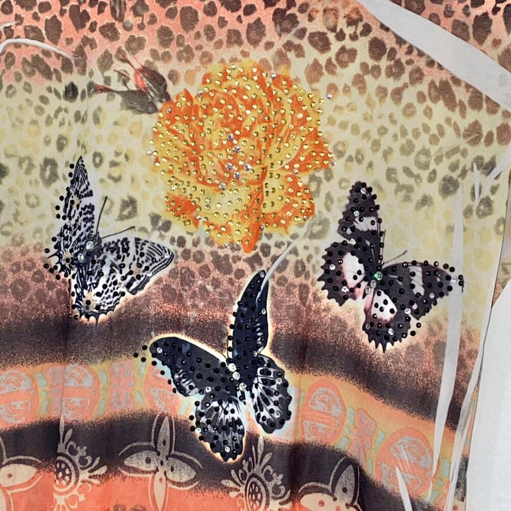 S VTG Y2k Sue Who Sublimation Embellished Studded Crochet Back Butterfly Tee - Picture 8 of 13